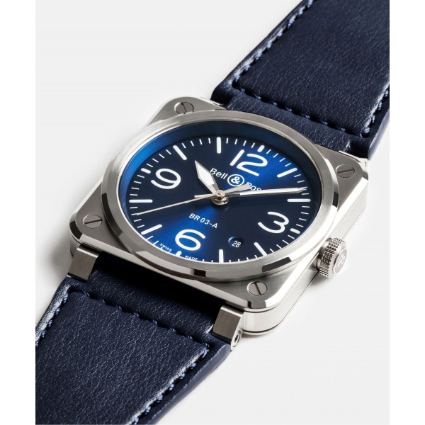 Montre BELL & ROSS BR 03 Blue Steel 41mm Bracelet Cuir Bleu