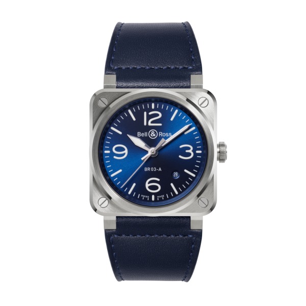 Montre BELL & ROSS BR 03 Blue Steel 41mm Bracelet Cuir Bleu