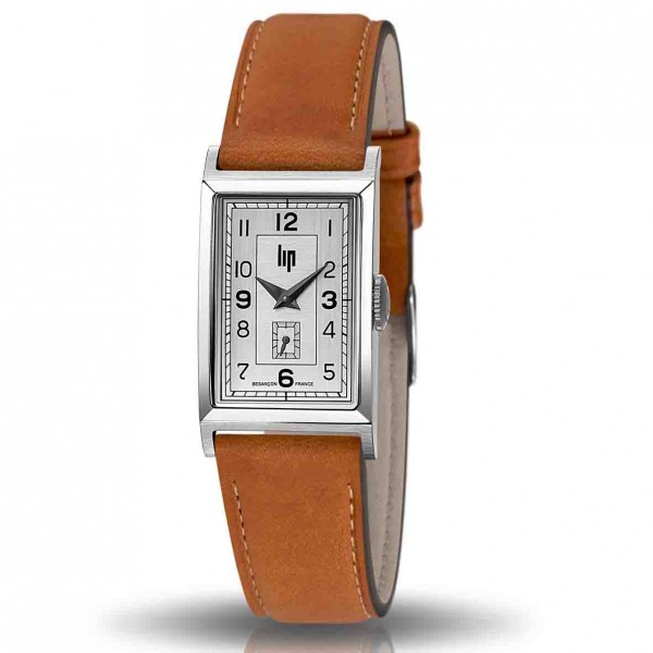 Montre LIP T18 Cadran argenté bracelet cuir Marron