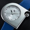 Montre LIP Femme MACH 2000 mini moon 30 mm Cadran argenté bracelet cuir bleu