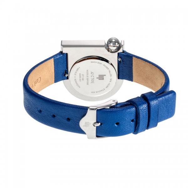 Montre LIP Femme MACH 2000 mini moon 30 mm Cadran argenté bracelet cuir bleu