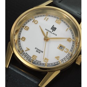 Montre LIP Femme Himalaya 29 mm Cadran argenté Bracelet cuir lisse noir