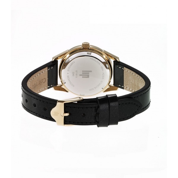 Montre LIP Femme Himalaya 29 mm Cadran argenté Bracelet cuir lisse noir