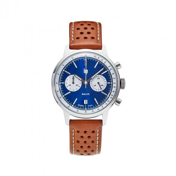 Montre LIP Homme Rallye Quartz Cadran bleu bracelet cuir perforé