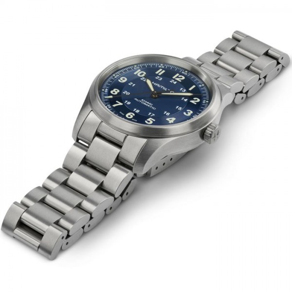 Montre Hamilton Khaki Field Titanium Auto Cadran Bleu Bracelet Acier