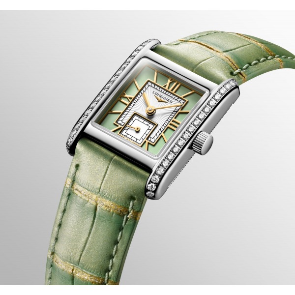 Montre Longines Mini DolceVita Sertie Diamants Bracelet Cuir Vert