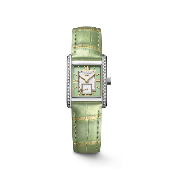 Montre Longines Mini DolceVita Sertie Diamants Bracelet Cuir Vert