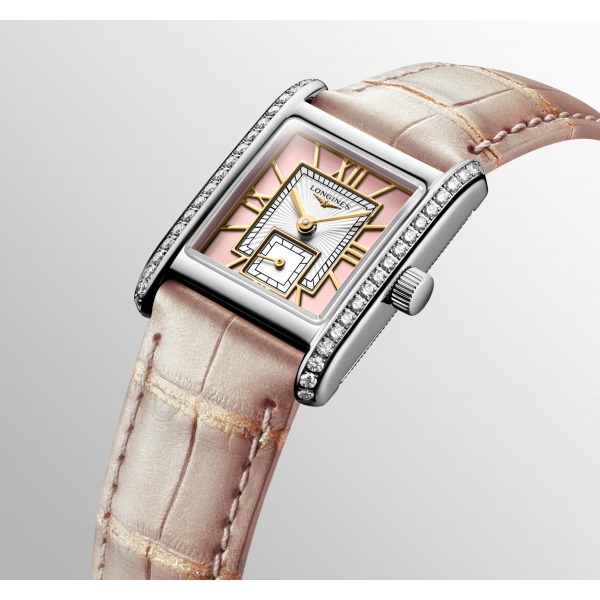 Montre Longines Mini DolceVita Sertie Diamants Bracelet Cuir Rose