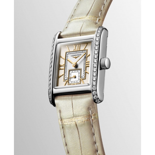 Montre Longines Mini DolceVita Sertie Diamants Bracelet Cuir Ivoire