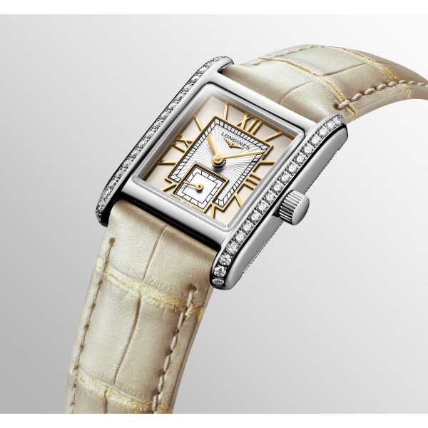 Montre Longines Mini DolceVita Sertie Diamants Bracelet Cuir Ivoire