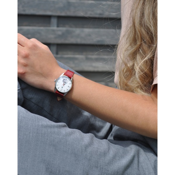 Montre LIP Femme Himalaya 33 mm Cadran blanc Bracelet cuir lisse rouge