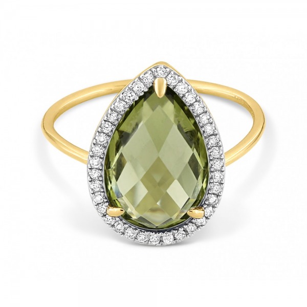 Bague Morganne Bello Alma Quartz Olive & Diamants Or Jaune