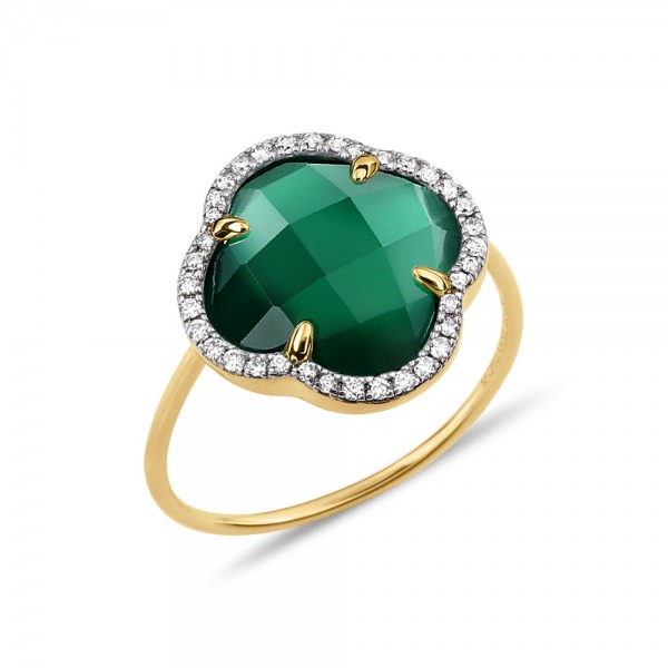 Bague Morganne Bello Victoria Agate Verte & Diamants Or Jaune