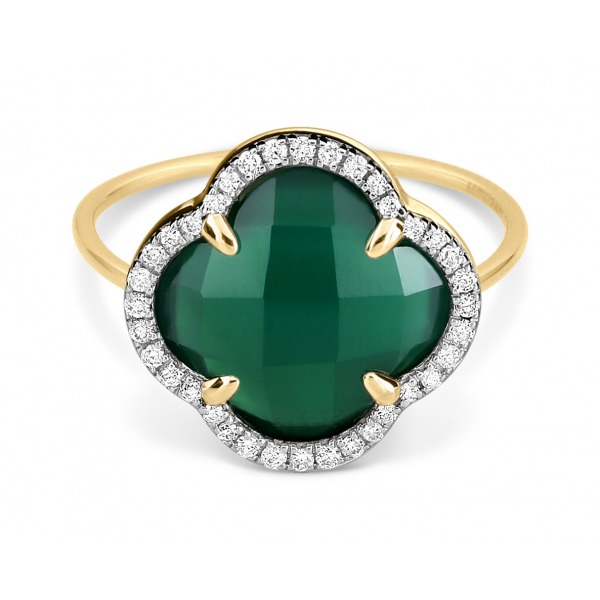 Bague Morganne Bello Victoria Agate Verte & Diamants Or Jaune