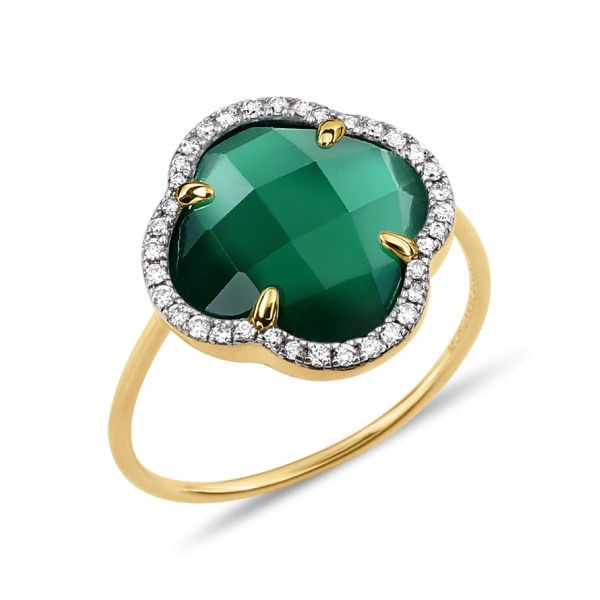 Bague Morganne Bello Victoria Agate Verte & Diamants Or Jaune