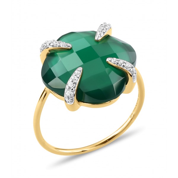 Bague Morganne Bello  Victoria Lys Grande Agate Verte & Diamants Or Jaune