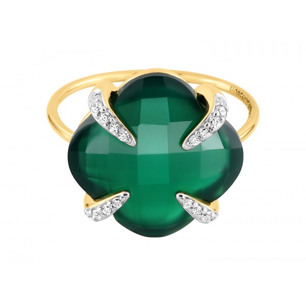 Bague Morganne Bello  Victoria Lys Grande Agate Verte & Diamants Or Jaune