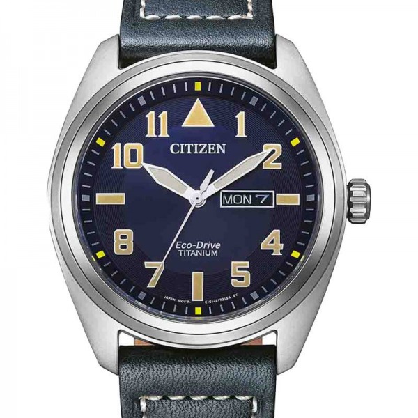 Montre CITIZEN Eco-Drive Titanium Cadran Bleu Bracelet cuir