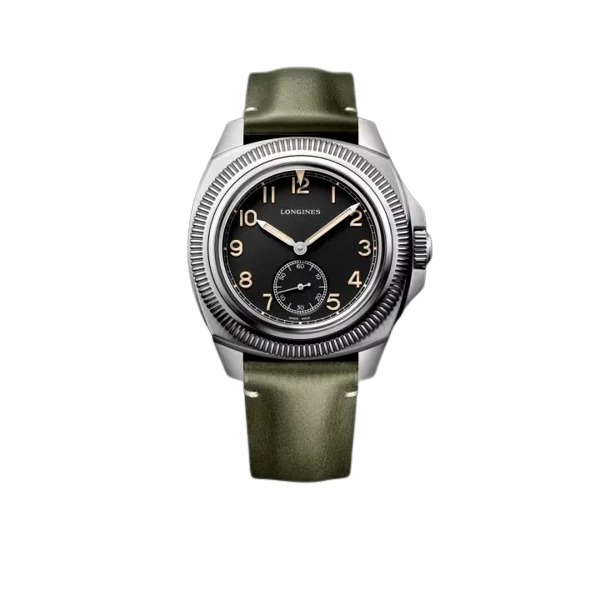 Montre Longines Pilot Majetek Cadran Noir Bracelet Cuir Vert