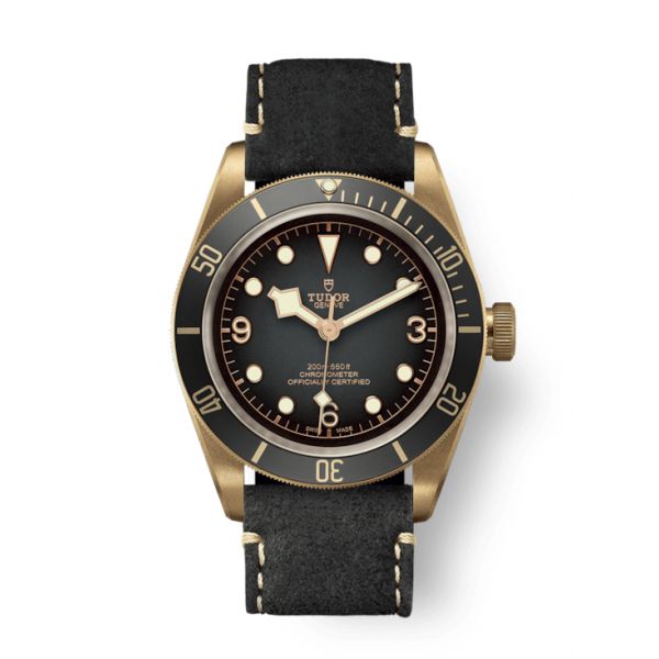 MONTRE HOMME TUDOR BLACK BAY BRONZE BRACELET EN CUIR NOIR