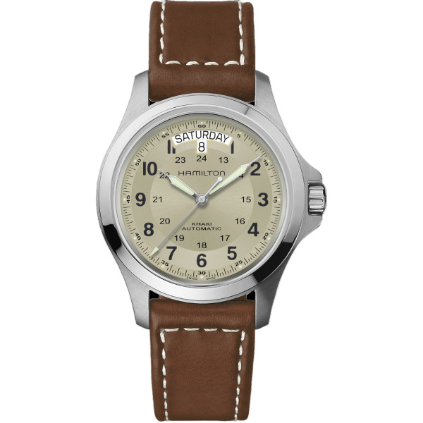 Montre Hamilton Khaki Field King Auto Cadran Beige Bracelet Cuir