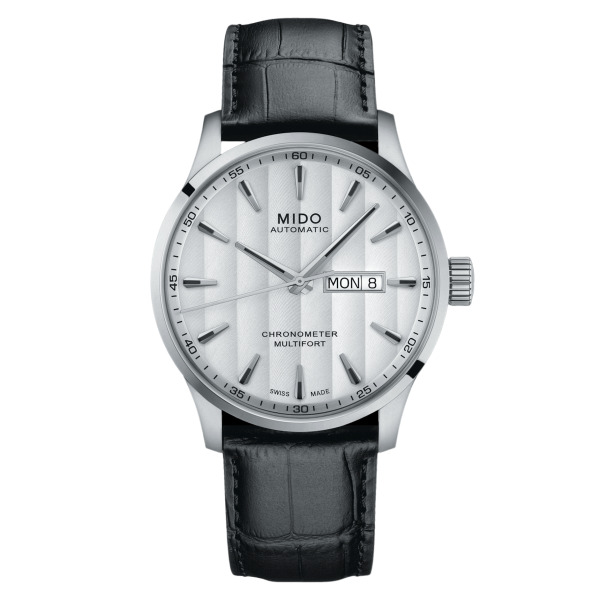 Montre Mido Multifort Chronometer 1 Bracelet Cuir Cadran Blanc