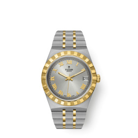 Montre Femme Tudor Royal 34mm Boîtier Acier Cadran Argenté Lunette Or jaune