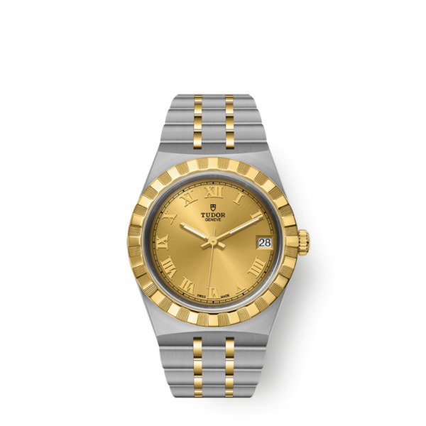 Montre Femme Tudor Royal 34mm Boîtier Acier Cadran Champagne Lunette Or jaune