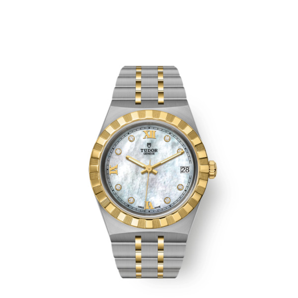 Montre Femme Tudor Royal 34mm Boîtier Acier Cadran Nacré serti de diamants