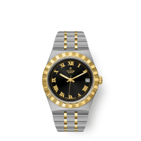 Montre Femme Tudor Royal 34mm Boîtier Acier Cadran Noir Lunette Or jaune