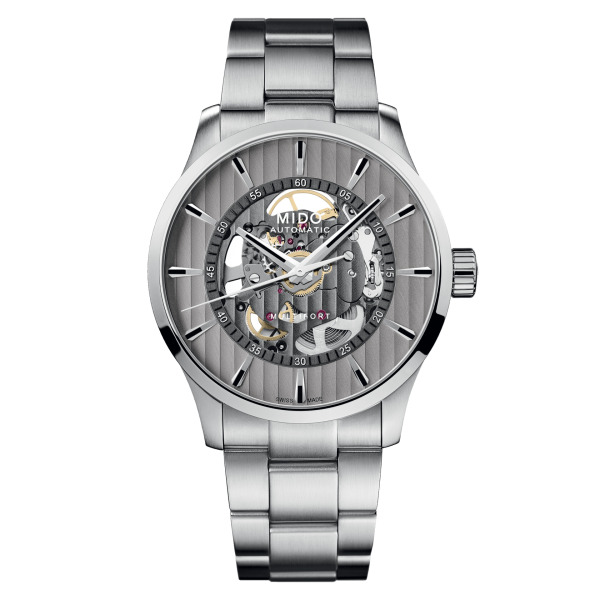 Montre Mido Multifort Skeleton Vertigo Cadran Gris Bracelet Acier