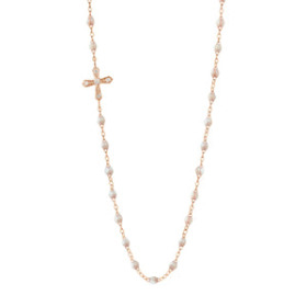 Collier Rose bébé Croix Vintage diamants, or rose, 42 cm