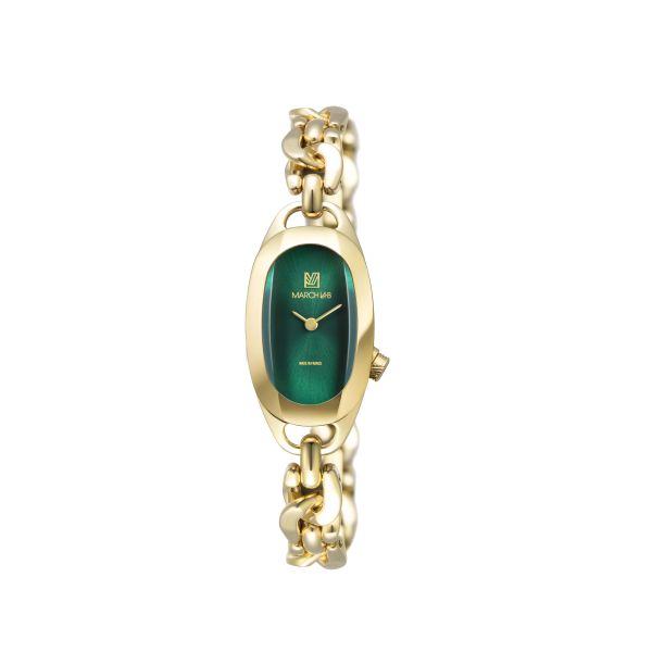 Montre MARCH LA.B Oblongue PVD Gold Emerald Gourmette Gold