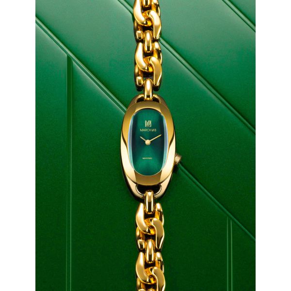 Montre MARCH LA.B Oblongue PVD Gold Emerald Gourmette Gold