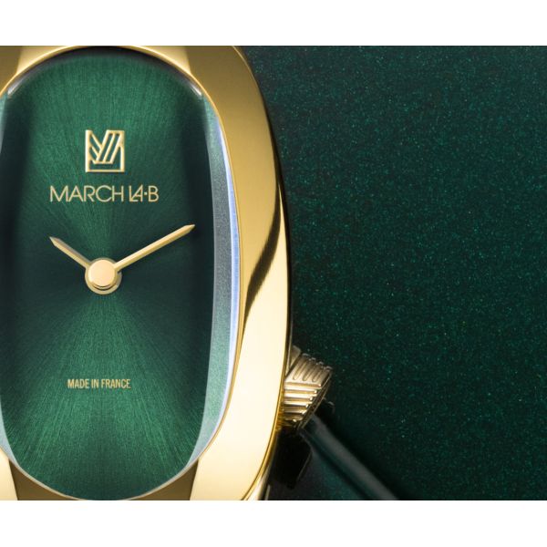 Montre MARCH LA.B Oblongue PVD Gold Emerald Gourmette Gold