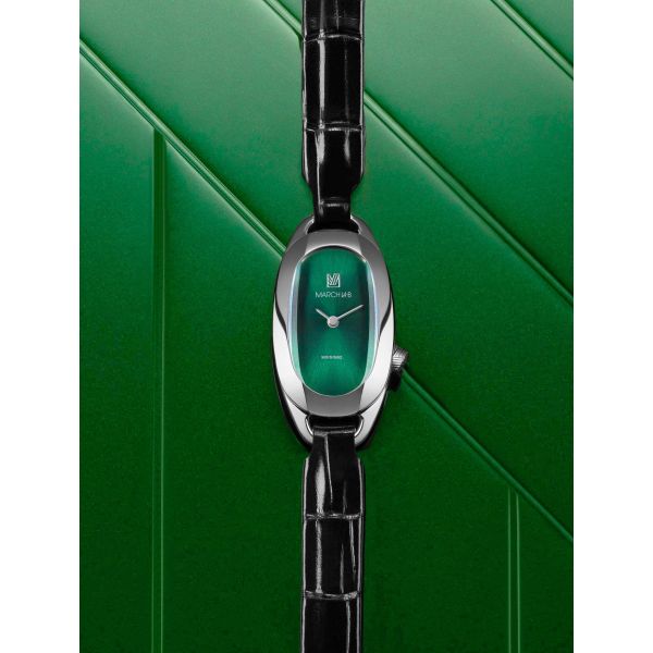 Montre MARCH LA.B Oblongue Acier Forest Bracelet Alligator