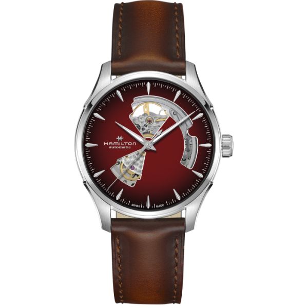 Montre Hamilton Jazzmaster Open Heart Auto Cadran Rouge Bracelet Cuir