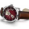 Montre Hamilton Jazzmaster Open Heart Auto Cadran Rouge Bracelet Cuir