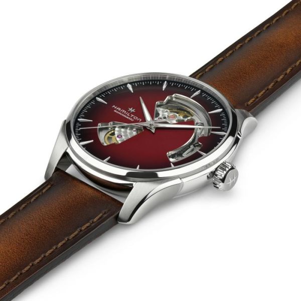 Montre Hamilton Jazzmaster Open Heart Auto Cadran Rouge Bracelet Cuir