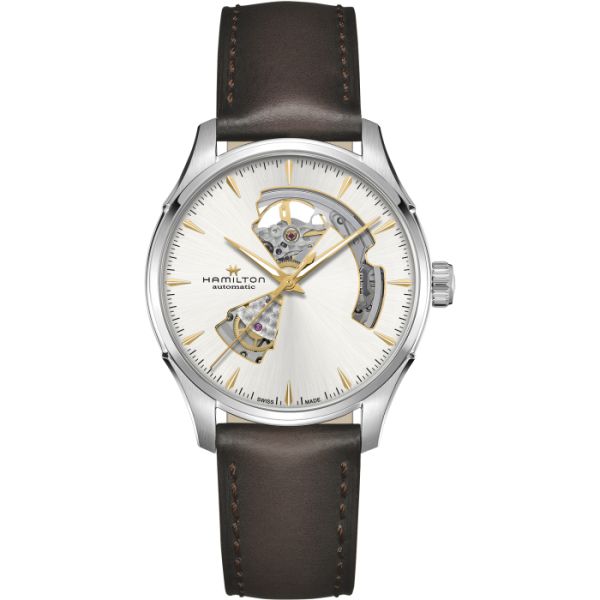 Montre Hamilton Jazzmaster Open Heart Auto Cadran Argent Bracelet Cuir