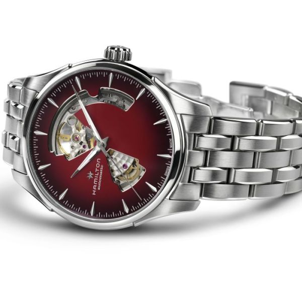 Montre Hamilton Jazzmaster Open Heart Auto Cadran Rouge Bracelet Acier