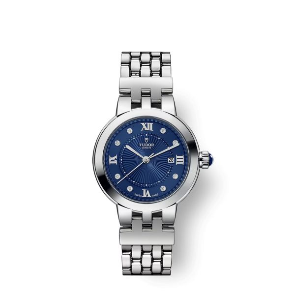 Montre Femme Tudor Clair de Rose 34mm Cadran Bleu Serti Diamants
