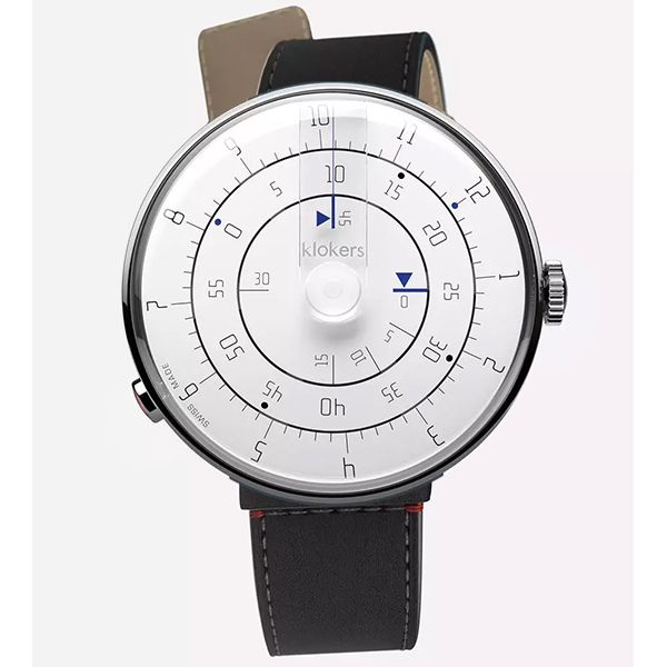 Montre Klokers KLOK-01 Minimal White Bracelet Cuir Noir