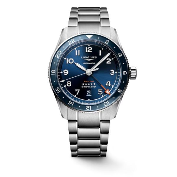 Montre Longines Spirit Zulu Time Automatique 42mm cadran Bleu bracelet Acier