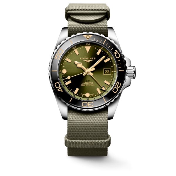 Montre Longines HydroConquest GMT 41mm Sunray Green Bracelet Textile