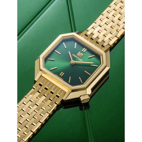 Montre MARCH LA.B Milady Mansart Gold Quartz Cadran Emerald