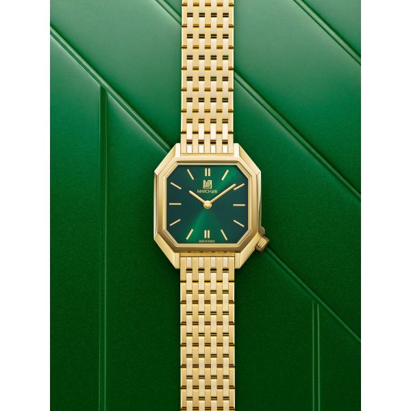 Montre MARCH LA.B Milady Mansart Gold Quartz Cadran Emerald