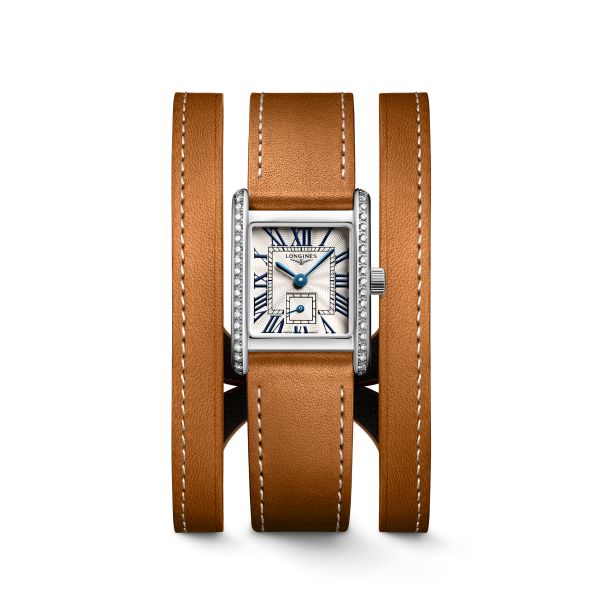 Montre Longines Mini DolceVita Sertie Diamants Bracelet Cuir Brun