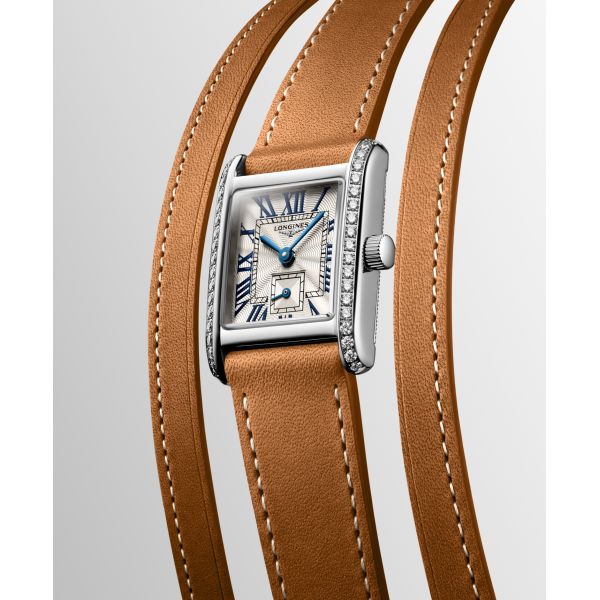 Montre Longines Mini DolceVita Sertie Diamants Bracelet Cuir Brun