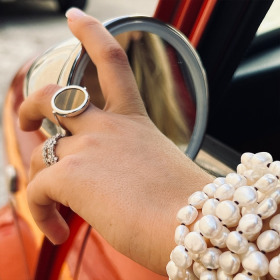 Bague Ginette NY Tiger Eye White Gold Disc Ring